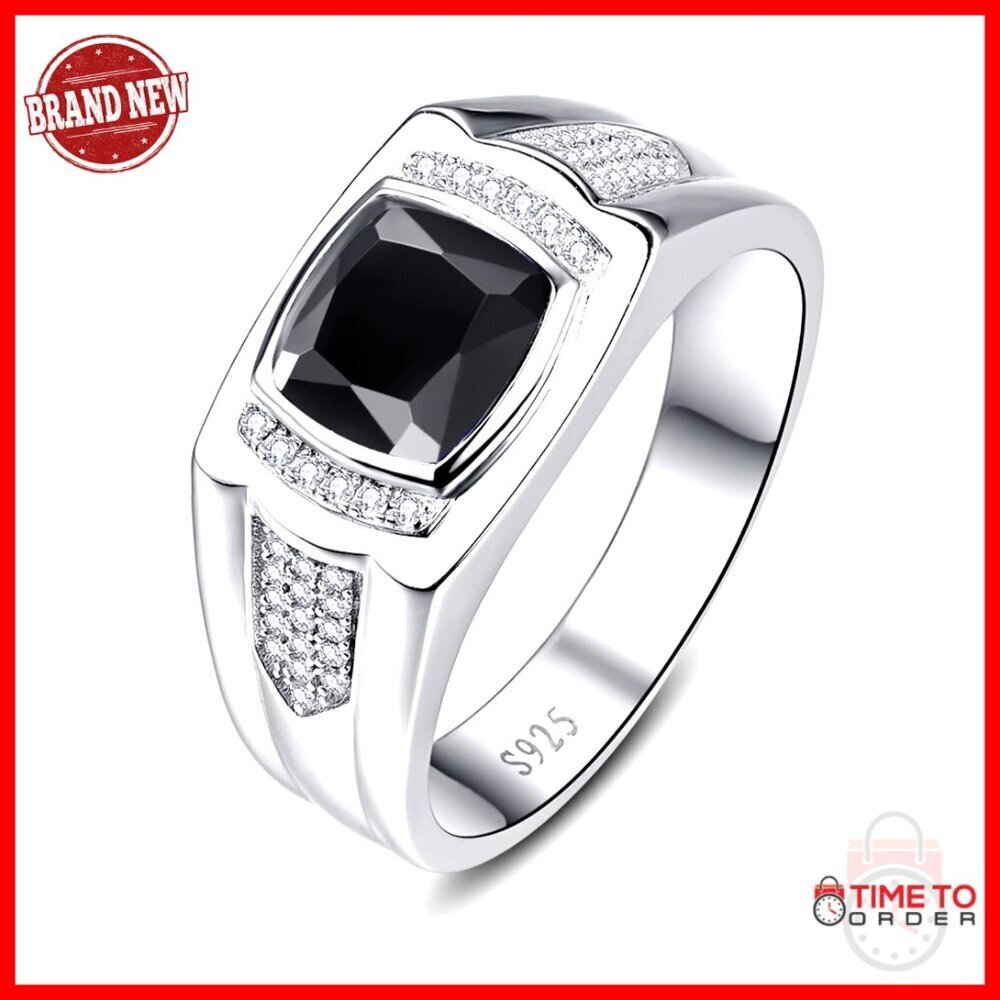 Sterling Silver Men's Gemstone Ring Size 11 Wedding Band Pave CZ